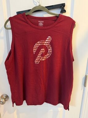 Peloton Women's Muscle Tank in Deep Red with Striped Logo